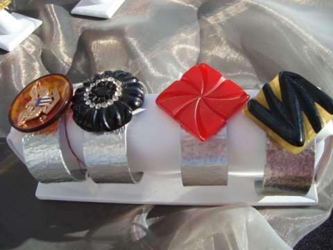 Hammered aluminum cuff bracelets with Bakelite