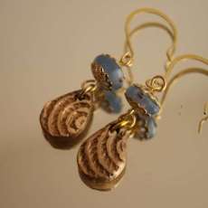  Queen Lili Hand Carved Bronze Drops Baby Blue Lampwork Bead Earrings