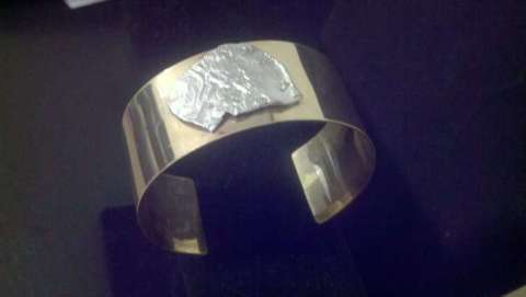 Nu Gold cuff with reticulated silver riveted on