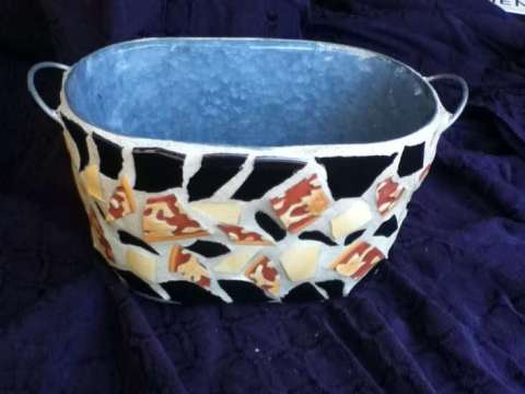 mosaic metal container with handles