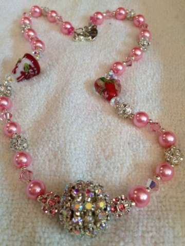 Fancy pink necklace sparkle ball with heart