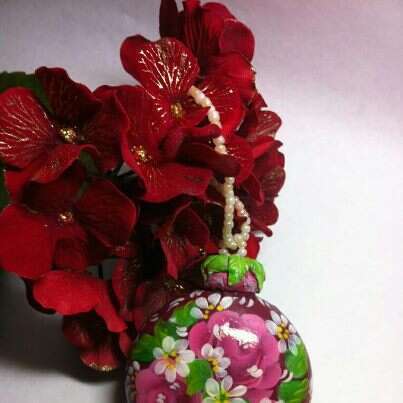 Hand painted pink rose ornament