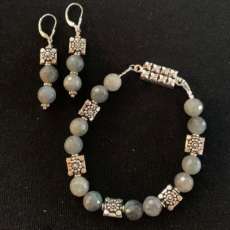 Labradorite & Solid Sterling Beaded Bracelet & Earrings