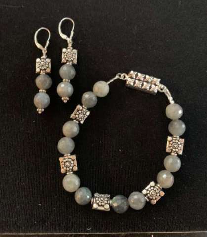 Labradorite & Solid Sterling Beaded Bracelet & Earrings