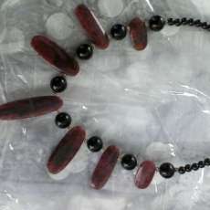 pink feldspar & obsidian necklace