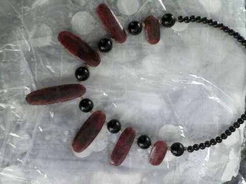 pink feldspar & obsidian necklace