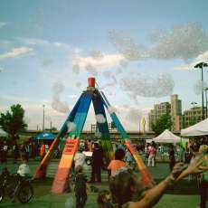 solar powered Bubble Tower Sculpture - rainbow design