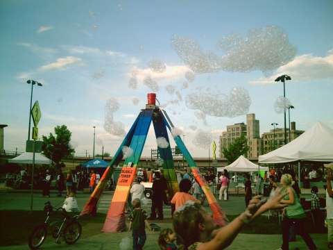 solar powered Bubble Tower Sculpture - rainbow design