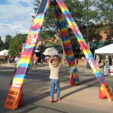 Tie Dye design of the solar powered Bubble Tower Sculpture
