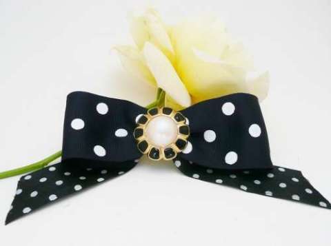 Navy polka dot vintage hair bow hair clip