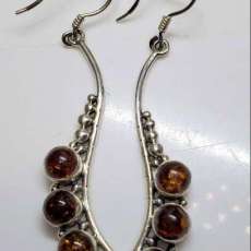 Rich Amber & Sterling Silver Dangle Drop Earrings