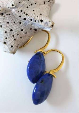 Rich Blue Lapis Drop Earrings, Adorned With Gold Ear Wires