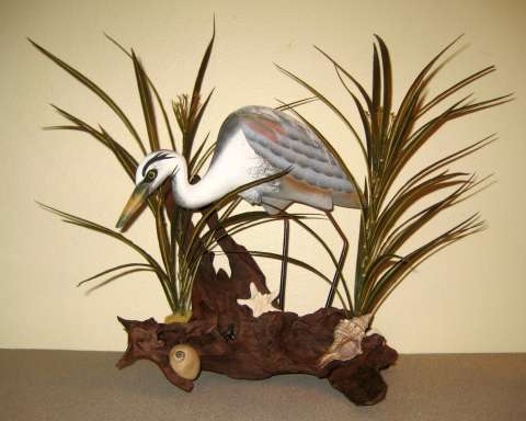Great Blue Heron on Driftwood