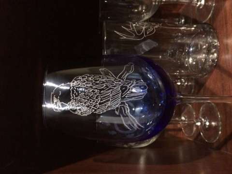 Large blue eagle wine glass