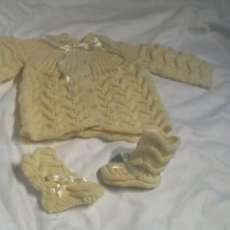 Hand Knitted Baby Cardigan & Matching Booties