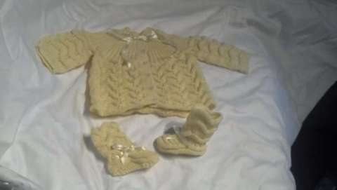 Hand Knitted Baby Cardigan & Matching Booties