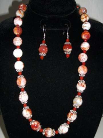 Fire Crackle Agate necklace and earrings