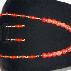 Orange Coral, agate, 14k GF chain necklace & earrings