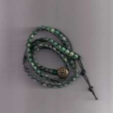 Ching Hai Jade beads/leather & Irish linen cord bracelet