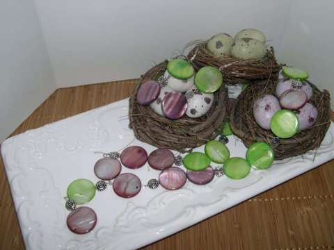 Lime Green and pink Shell Disk Necklace and Earrings