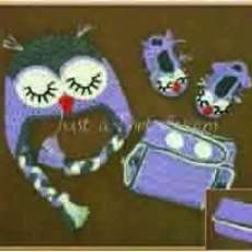 Owl hat, diaper cover, and booties
