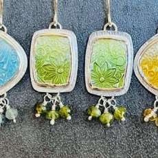 Textured Fine Silver/Enamel and Sterling/Gemstone Earrings