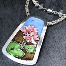 Lotus and Lily Pad Cloisonne' Enamel Necklace