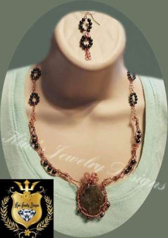 Copper Wire Gemstone Necklace Set $45