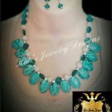 Teal and Whiteswirl Necklace Set $30