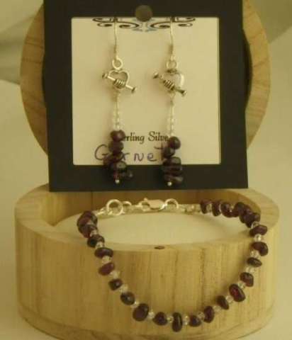 Garnet and Crystal Bracelet and Earring Set
