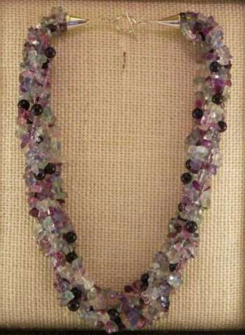 Rainbow Flourite, Sterling Silver and Blue Goldstone Necklace