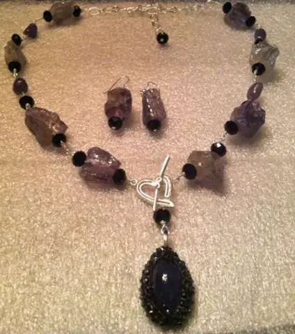 Tanzanite necklace and earring set accented with crystals