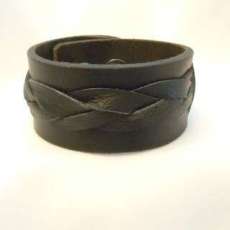1.25 inch Black Leather Cuff with Braid Inlay