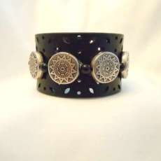 1.5 inch Black Cuff with Silver Discs