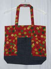 Red Polka Dot Tote with Denim Contrast