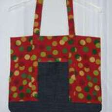 Red Polka Dot Tote with Denim Contrast