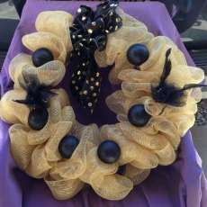 Black and Gold Deco Mesh Holiday Wreath