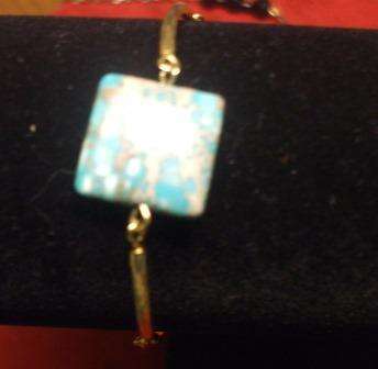 Turquois Bracelet (Dainty) gold tone tubes and chain with square stone