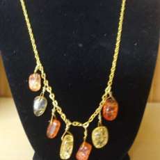 Gold Plated Ladies Necklace with Orange and Yellow Glass Stones