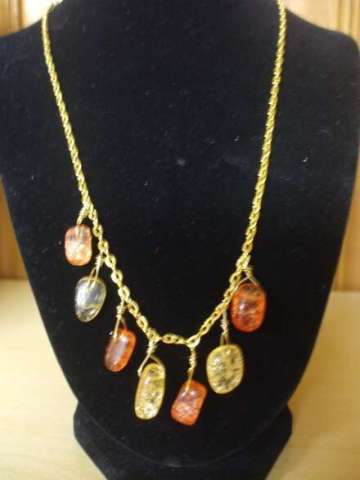 Gold Plated Ladies Necklace with Orange and Yellow Glass Stones