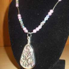 Silver necklace with mother of pearl stone and crystals