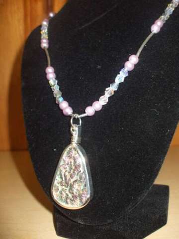 Silver necklace with mother of pearl stone and crystals