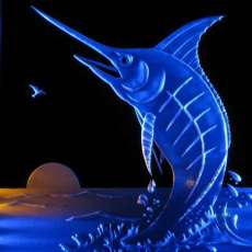 Jumping Marlin, Carved Glass with LED Lighting