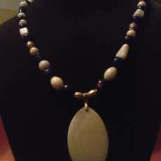 White Shell pendant and blue & white beads