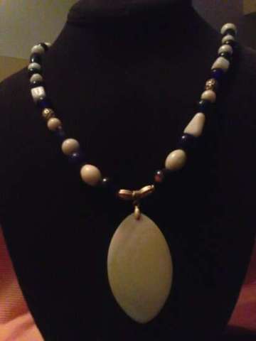 White Shell pendant and blue & white beads