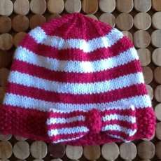 Dark pink and white stripe toddler hat with bow