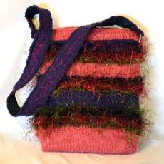 Knitted Salmon and Purple Purse, Handmade