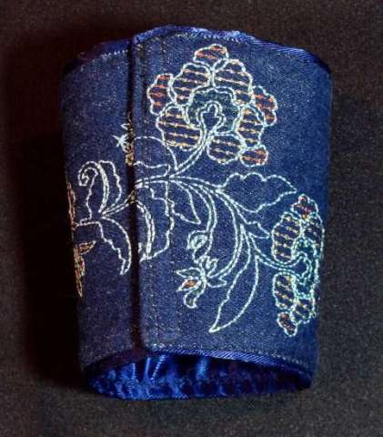 Embroidered denim wrist cuff, handmade