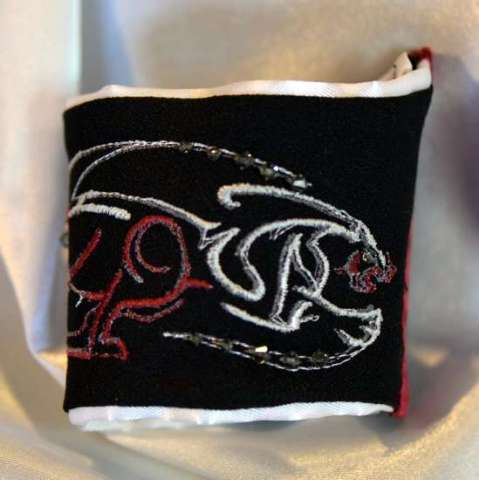 Embroidered crepe wrist cuff, handmade