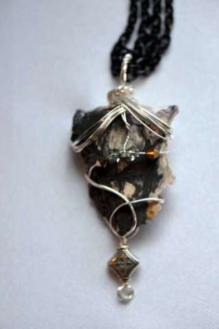 Wire wrapped black and white agate, handmade